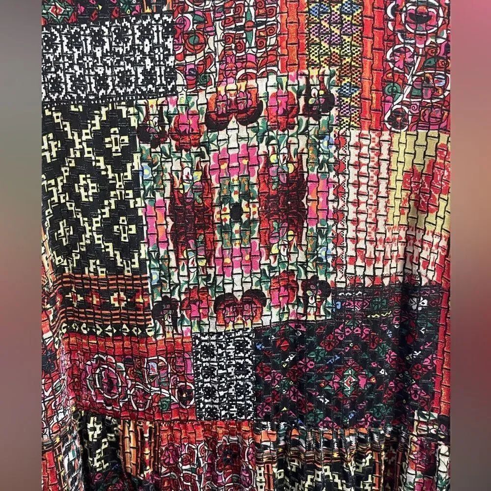 Zara Floral Cottage Core Boho Prairie patchwork Midi Dress. M - Picture 7 of 7